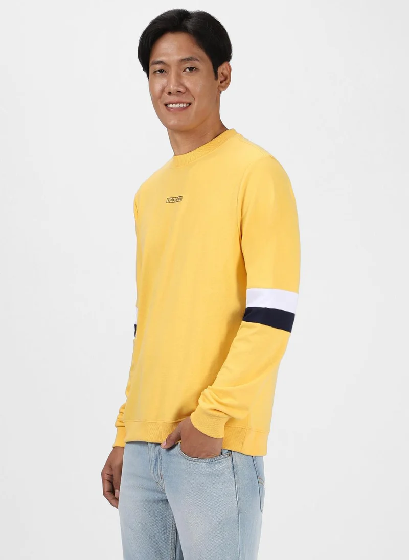 Urbano Fashion  Urbano Fashion Men's Yellow Cotton Color Block Round Neck Sweatshirt for Men | Best Price UAE